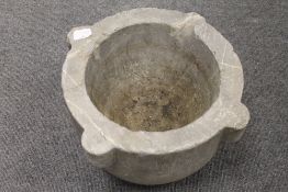 An early marble mortar, diameter 38 cm. CONDITION REPORT: Very heavy, some time aged nibbles