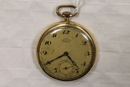 A 14ct gold pocket watch. CONDITION REPORT: The dial stamped 'S U A' 'Sol*re'. The back a little