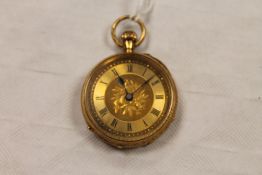 An 18ct gold fob watch. CONDITION REPORT: Good condition, requires some cleaning, 26.9g gross