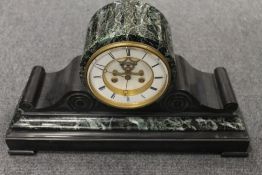A Victorian green marble and slate mantle clock, width 49 cm. CONDITION REPORT: Good condition.