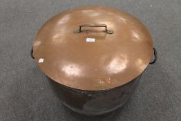 A French copper cooking pot with lid, diameter 60 cm. CONDITION REPORT: Very large item, small rim