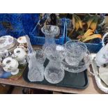 TRAY OF CRYSTAL - BOWLS, VASES, ETC.