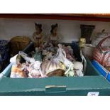 BOX CONTAINING POTTERY AND CHINA FIGURINES