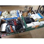 TWO BOXES CONTAINING ASSORTED ELECTRICALS INCLUDING CAMCORDERS, DIGITAL CAMERAS, NINTENDO GAME CUBE,