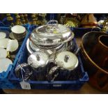 CRATE CONTAINING TWO SILVER PLATED ENTREE DISHES,