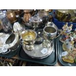 TRAY OF SILVER PLATED TEAPOT AND COFFEE POT,