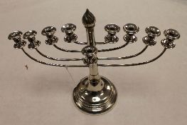 A continental silver  Chanukkah Menorah nine branch candelabrum, height 28 cm, stamped .800 M.B.
