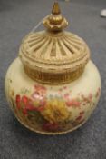 A Royal Worcester gilded blush-ivory pot pourri urn and cover, numbered 1286, height 29.5 cm.