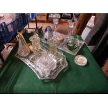 BASKET OF TRINKET SETS, PERFUME BOTTLES,