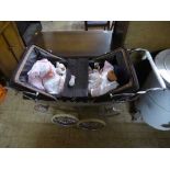 SILVER CROSS TWIN DOLL'S PRAM WITH DOLLS