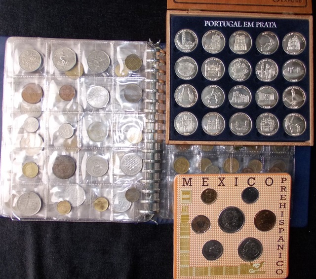 Album of various coins, mostly Portugues