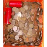 Large box of mainly pennies & half-penni