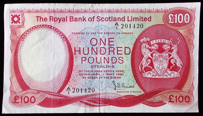 Banknotes.  Royal Bank of Scotland. £100