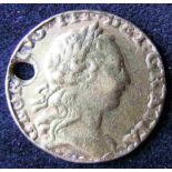 Quarter-guinea. Geo. III. 1762. Pierced.