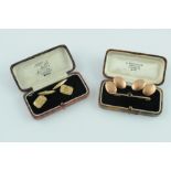 Pair of 9ct gold cuff links, oval; anoth