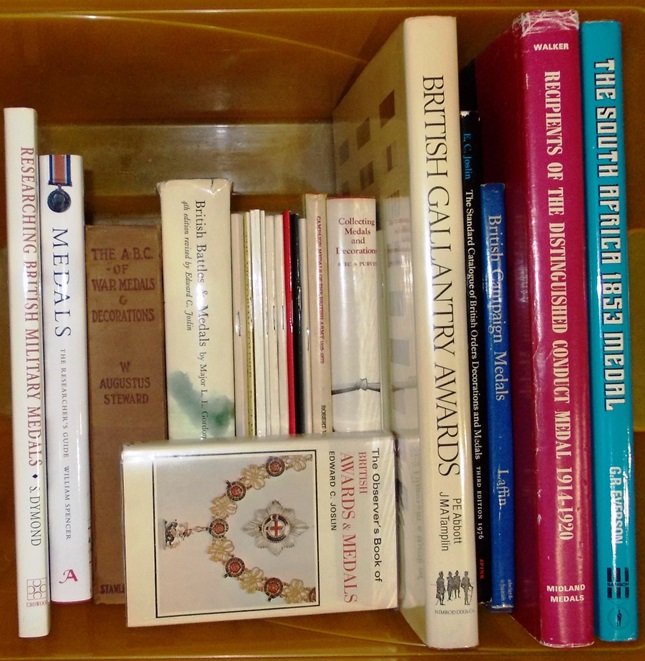 Books. Box of various medal related book