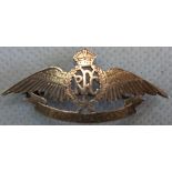 Sweetheart brooch, R.F.C. in silver gilt