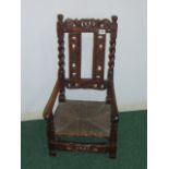 Charles II walnut & oak child's armchair