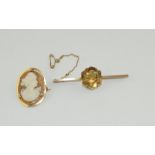 Cameo brooch in gold mount & a bar brooc