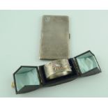 Silver cigarette case & a hinged bangle