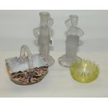 Pair of heavy pressed glass candlesticks
