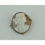 Cameo brooch with woman's portrait in go