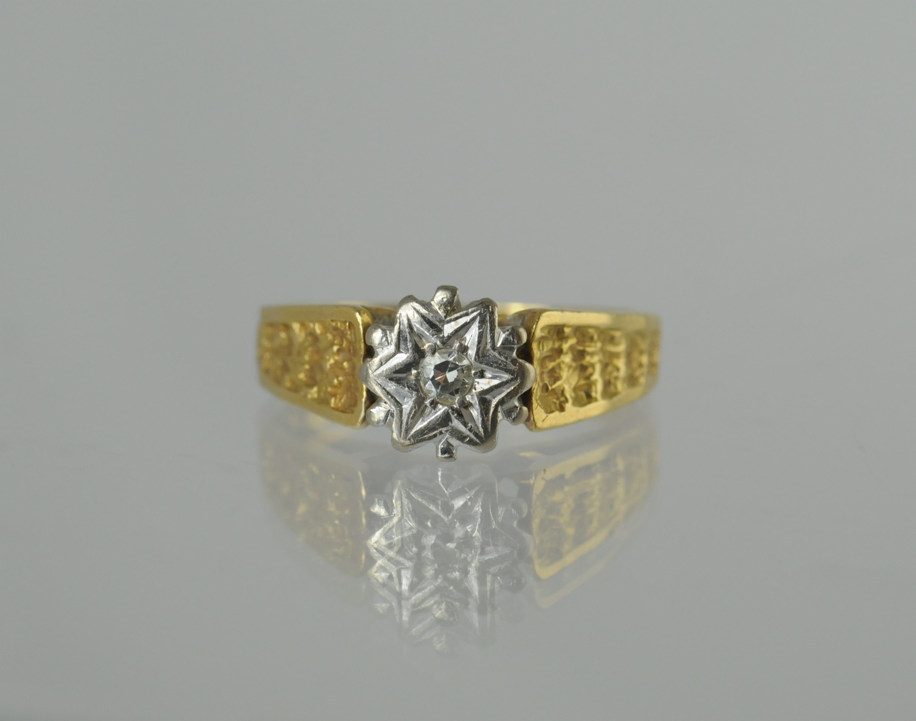 Diamond solitaire ring with textured sho