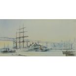 PETER KNOX.
Barque passing the swing bridge, Newcastle.
Watercolour. 9¾" x 19½".