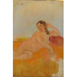STELLA STEYN.
Nude woman lying on a sofa.
Oil on canvas.
54" x 36". Numbered EFS63, F9, 33.