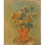 STELLA STEYN.
Chrysanthemums in a coffee pot.
Oil on canvas.
21½" x 18".