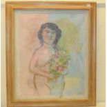 STELLA STEYN.
"Girl with flowers".
Oil on canvas.
35" x 29¼". Signed. Numbered EF19 & 25/37.
