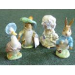 Four Beatrix Potter figures: "Benjamin Bunny", 1st version (ears out, shoes out), variation 1,