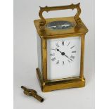 French carriage timepiece with silvered lever platform in corniche style case, 5½".