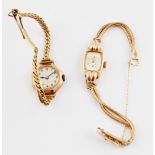 Lady's 9ct gold evening watch, 1946 & another, both on gold bracelets, '9ct', 1946 & 1947.