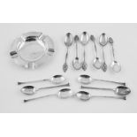 Silver engine turned ashtray & two sets of six silver coffee spoons, 5½ oz. (13).