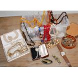 Lady's 9ct gold watch; another two & various beads & other items.