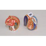 Two Royal Crown Derby paperweights, squirrel, 3" high (gold button) & snake, 3" high. (2).