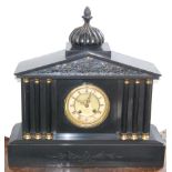 Mantel clock in marble case of architectural style with six columns & fluted cupola, 16½".