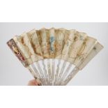 French late 18th century fan with painted scene & putti & silver pierced & gilt overlaid mother of