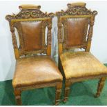 Substantial pair of Victorian oak side chairs,