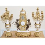 Impressive reproduction Italian clock garniture in gilt metal & white,