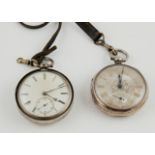 Lever watch in open face case, 1880 & another with silver dial, 1884.