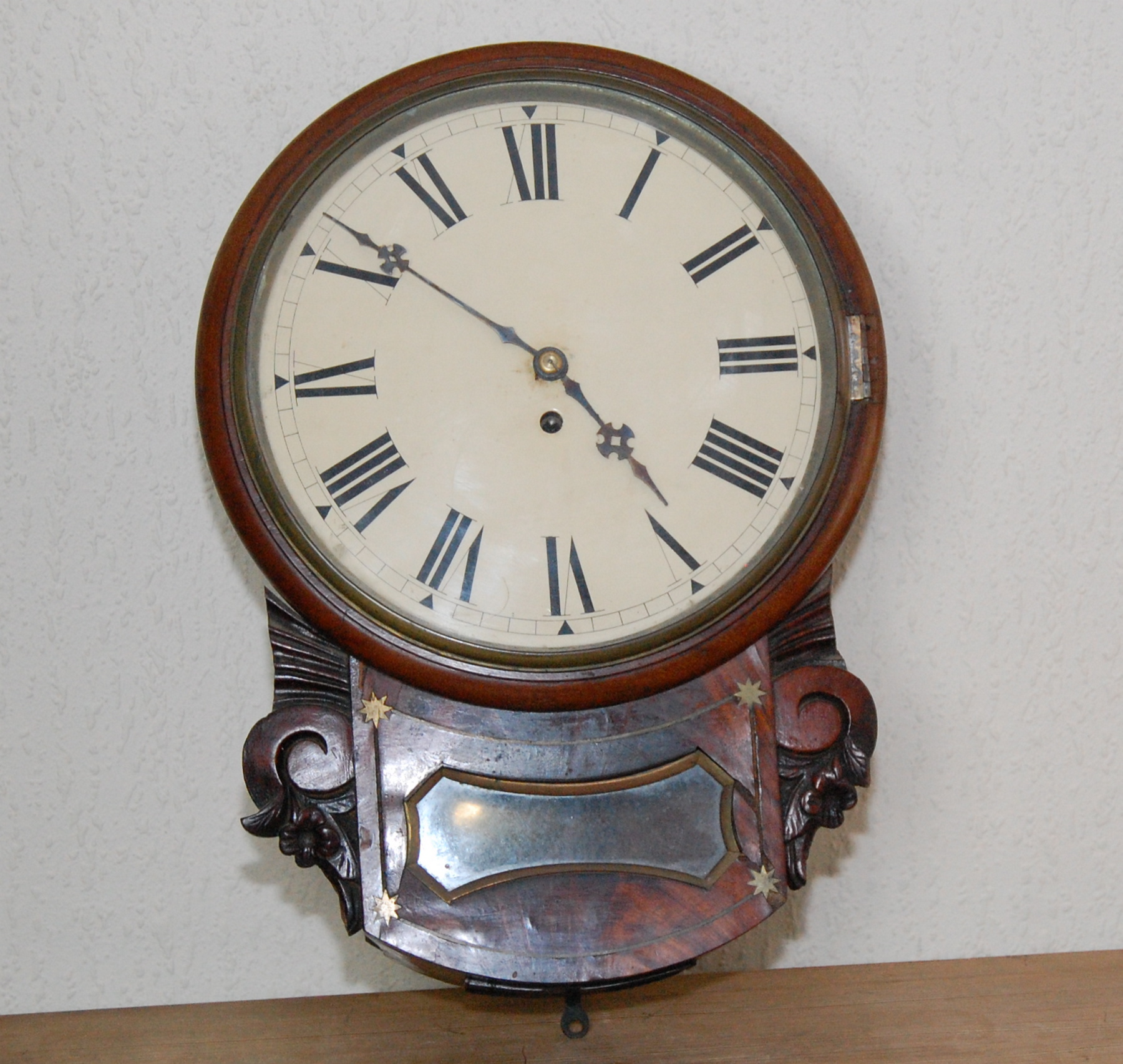 Mid 19th century wall timepiece with unsigned painted dial, fusee anchor,