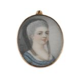 Miniature portrait of a woman wearing a blue dress, signed A.