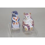 Two Royal Crown Derby paperweights, reclining leopard cub, 3" long & standing chipmunk, 4" high.