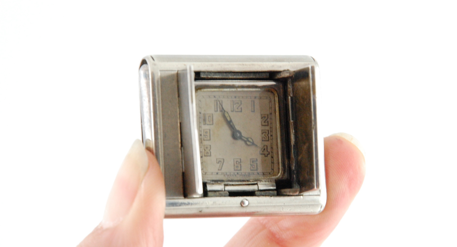 Tavannes golfer's silver watch with silvered dial in rectangular engine turned case with sprung - Image 3 of 3