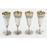 Set of four French late 19th century silver liqueur goblets, spirally fluted, 3", 3½ oz,