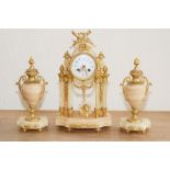 French early 20th century garniture du chimineé in pink onyx marble with ormolu mounts,