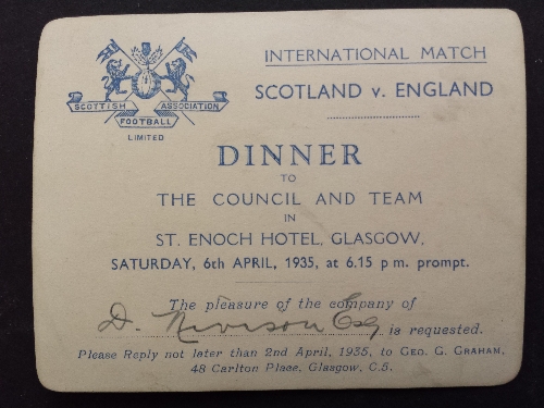 FOOTBALL, invitation to the post-match Scottish F.A. Dinner after Scotland v England, 6th April