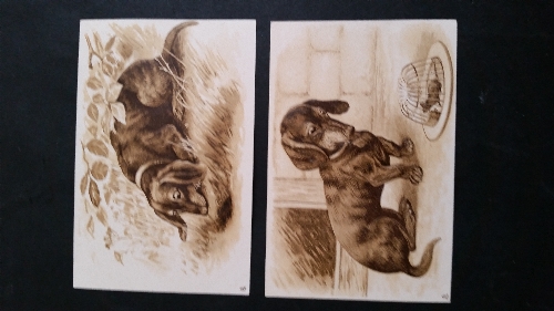 POSTCARDS, dogs, embossed Daschunds, complete, pub. by Tucks (1983), VG, 6